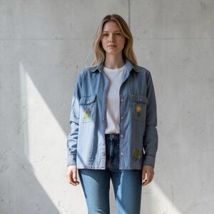 Vintage 70’s JCPenny BigMac button chambray folksy, hippie top, size M/L